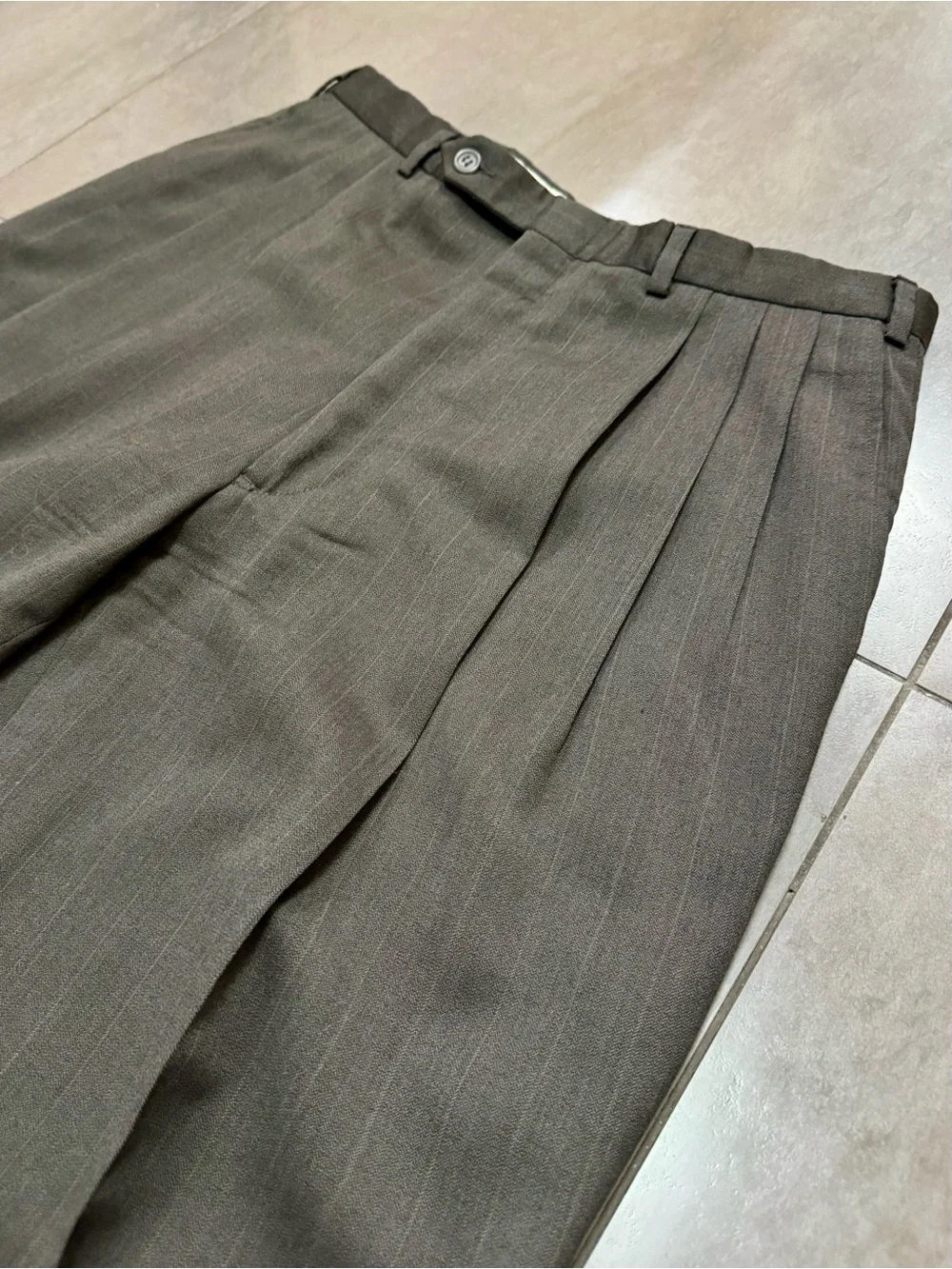 Vintage Pierre Balmain Wool Two-Piece Suit, Gray w/ Brown Pinstripes, Men’s M-L